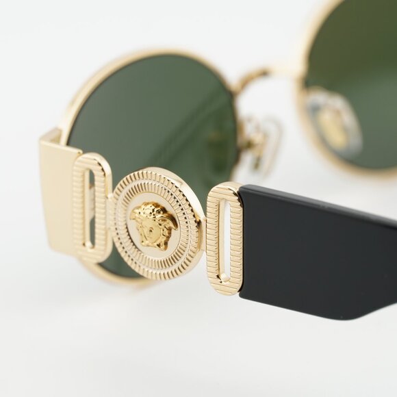 Versace VE2299 100271 Sunglasses Gold/Black Oval Frame, Dark Green Lenses main image 8